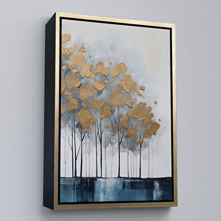 Altın Çerçeveli Modern Altın Ağaçlar Tablosu