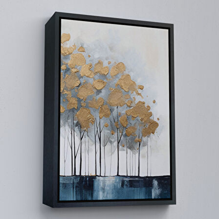 Altın Çerçeveli Modern Altın Ağaçlar Tablosu