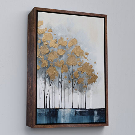 Altın Çerçeveli Modern Altın Ağaçlar Tablosu