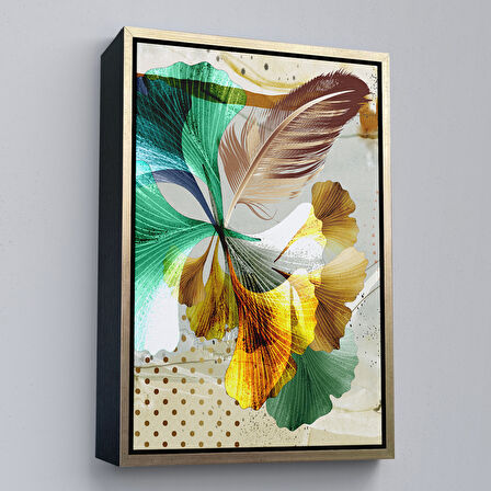 Kahverengi Çerçeveli Modern Altın Yapraklar Tablosu