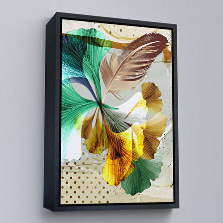 Kahverengi Çerçeveli Modern Altın Yapraklar Tablosu