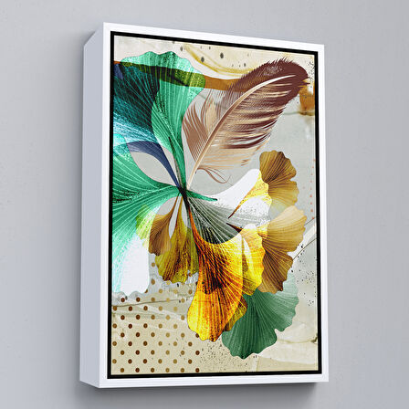 Kahverengi Çerçeveli Modern Altın Yapraklar Tablosu