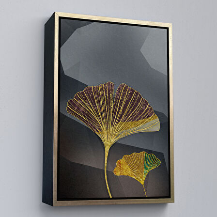 Beyaz Çerçeveli Modern Altın Yapraklar Tablosu