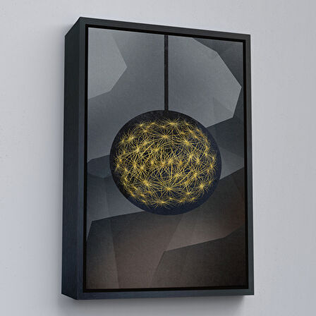 Siyah Çerçeveli Modern Soyut Altın Daire Tablosu