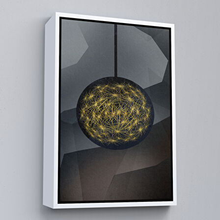 Siyah Çerçeveli Modern Soyut Altın Daire Tablosu