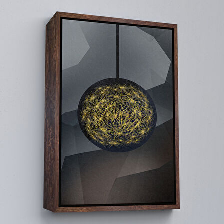 Siyah Çerçeveli Modern Soyut Altın Daire Tablosu