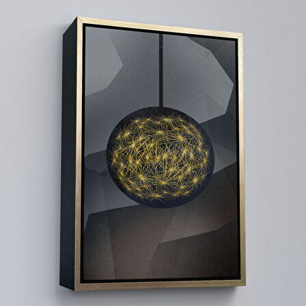 Siyah Çerçeveli Modern Soyut Altın Daire Tablosu