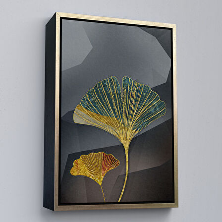 Kahverengi Çerçeveli Modern Altın Yapraklar Tablosu