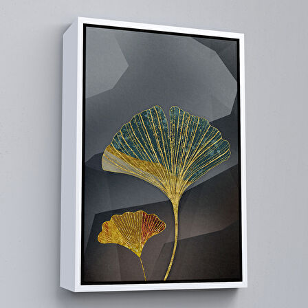 Kahverengi Çerçeveli Modern Altın Yapraklar Tablosu