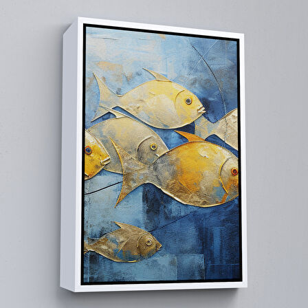 Siyah Çerçeveli Modern Altın Balıklar Tablosu