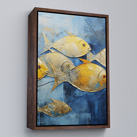 Siyah Çerçeveli Modern Altın Balıklar Tablosu