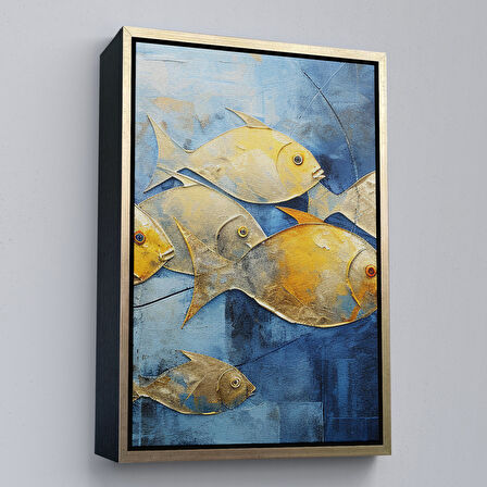 Siyah Çerçeveli Modern Altın Balıklar Tablosu