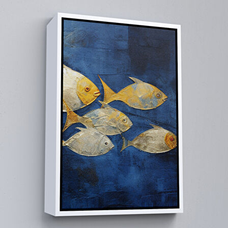 Altın Çerçeveli Modern Altın Balıklar Tablosu