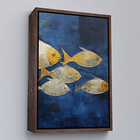 Altın Çerçeveli Modern Altın Balıklar Tablosu