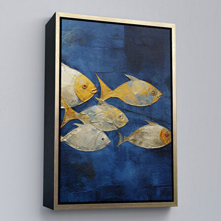 Siyah Çerçeveli Modern Altın Balıklar Tablosu