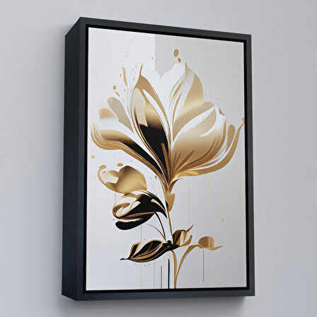 Altın Çerçeveli Modern Altın Çiçekler Tablosu