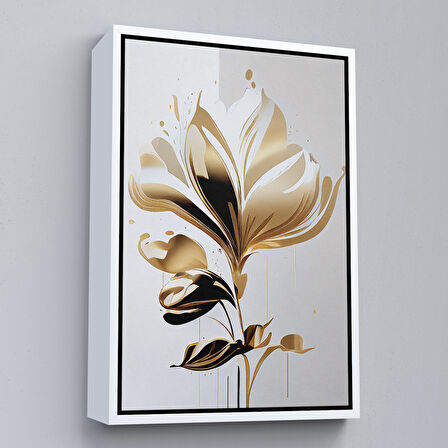 Altın Çerçeveli Modern Altın Çiçekler Tablosu