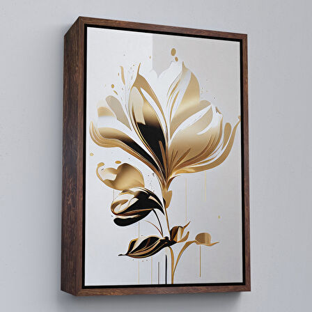 Altın Çerçeveli Modern Altın Çiçekler Tablosu