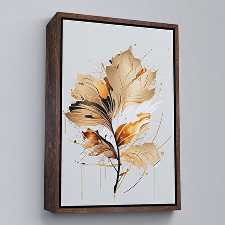 Siyah Çerçeveli Modern Altın Çiçekler Tablosu