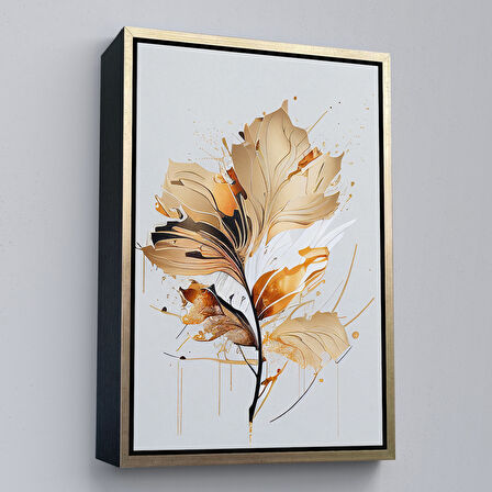 Siyah Çerçeveli Modern Altın Çiçekler Tablosu