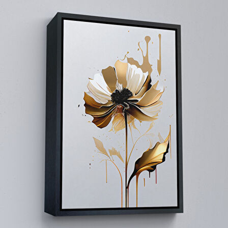 Altın Çerçeveli Modern Altın Çiçekler Tablosu