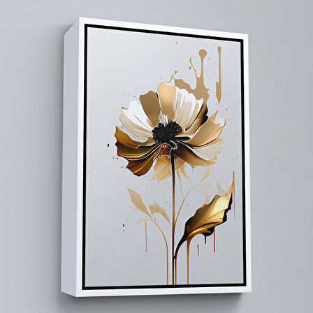 Altın Çerçeveli Modern Altın Çiçekler Tablosu