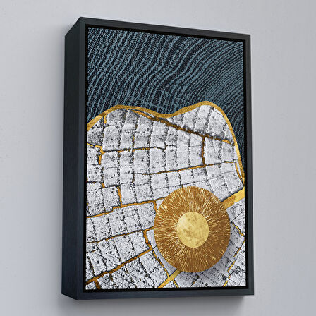 Altın Çerçeveli Modern Altın Detaylı Soyut Tablo