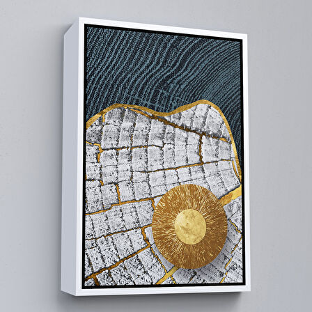 Altın Çerçeveli Modern Altın Detaylı Soyut Tablo