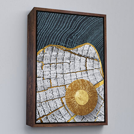Altın Çerçeveli Modern Altın Detaylı Soyut Tablo