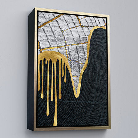 Altın Çerçeveli Modern Altın Detaylı Soyut Tablo