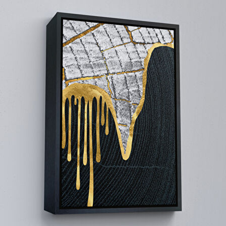 Altın Çerçeveli Modern Altın Detaylı Soyut Tablo