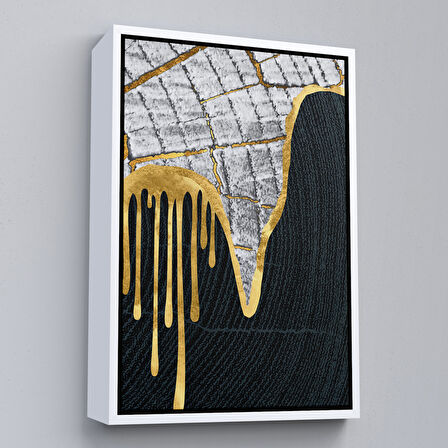 Altın Çerçeveli Modern Altın Detaylı Soyut Tablo