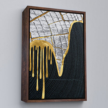 Altın Çerçeveli Modern Altın Detaylı Soyut Tablo