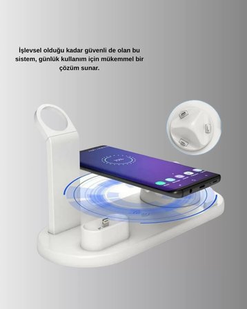 Kablosuz Şarj İstasyonu 4’ü 1 Arada iPhone Watch ve AirPods Uyumlu