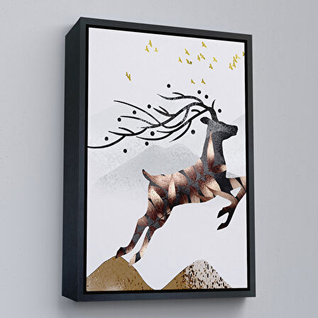 Altın Çerçeveli Modern Soyut Geyik Tablosu