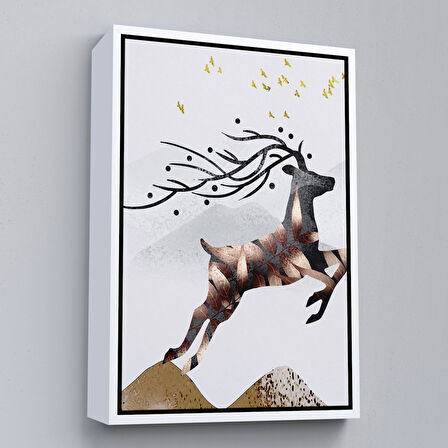 Altın Çerçeveli Modern Soyut Geyik Tablosu