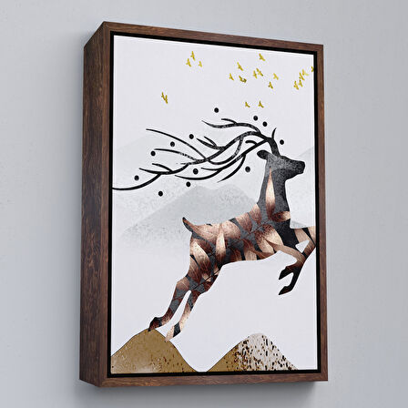Altın Çerçeveli Modern Soyut Geyik Tablosu