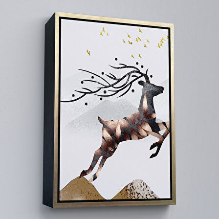 Beyaz Çerçeveli Modern Soyut Geyik Tablosu