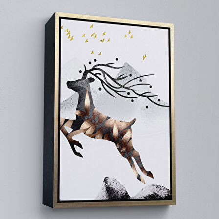 Kahverengi Çerçeveli Modern Soyut Geyik Tablosu