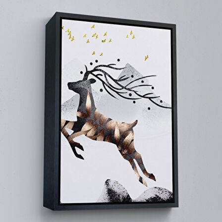 Kahverengi Çerçeveli Modern Soyut Geyik Tablosu