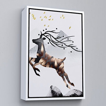 Kahverengi Çerçeveli Modern Soyut Geyik Tablosu