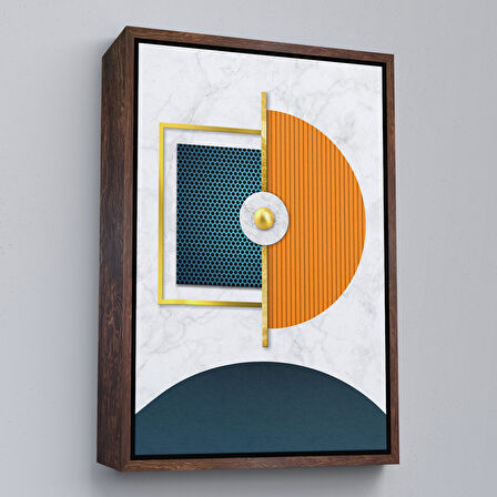 Kahverengi Çerçeveli Modern Renkli Şekliller Tablosu