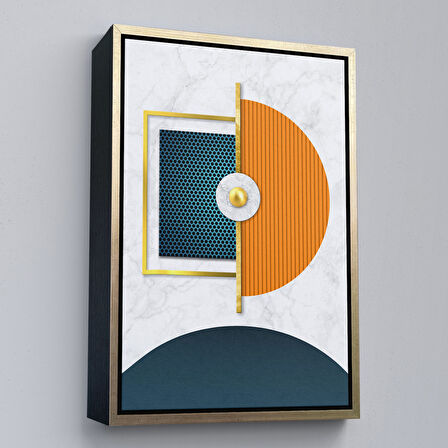 Kahverengi Çerçeveli Modern Renkli Şekliller Tablosu