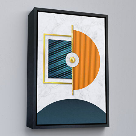 Kahverengi Çerçeveli Modern Renkli Şekliller Tablosu