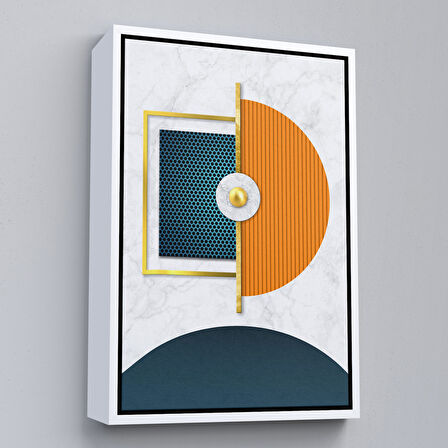 Kahverengi Çerçeveli Modern Renkli Şekliller Tablosu