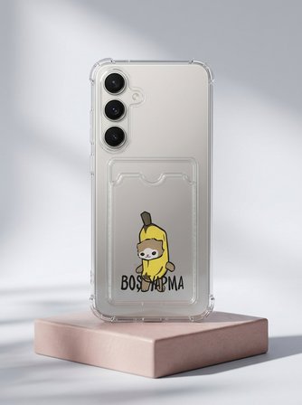 Samsung S25 FE Boş Yapma Muz Detaylı Kart Bölmeli Şeffaf Telefon Kılıfı