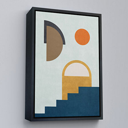 Kahverengi Çerçeveli Modern Renkli Soyut Tablo