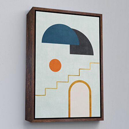 Kahverengi Çerçeveli Modern Renkli Soyut Tablo