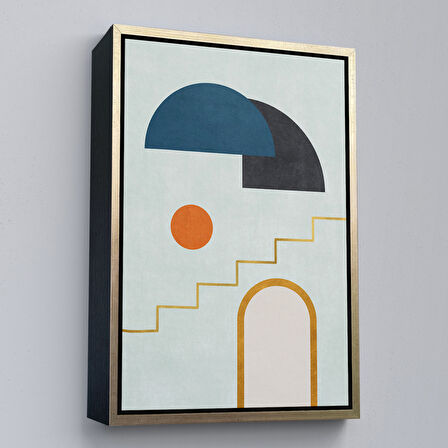 Kahverengi Çerçeveli Modern Renkli Soyut Tablo