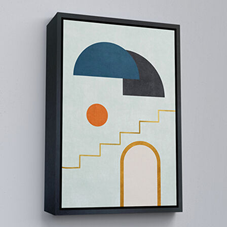 Kahverengi Çerçeveli Modern Renkli Soyut Tablo